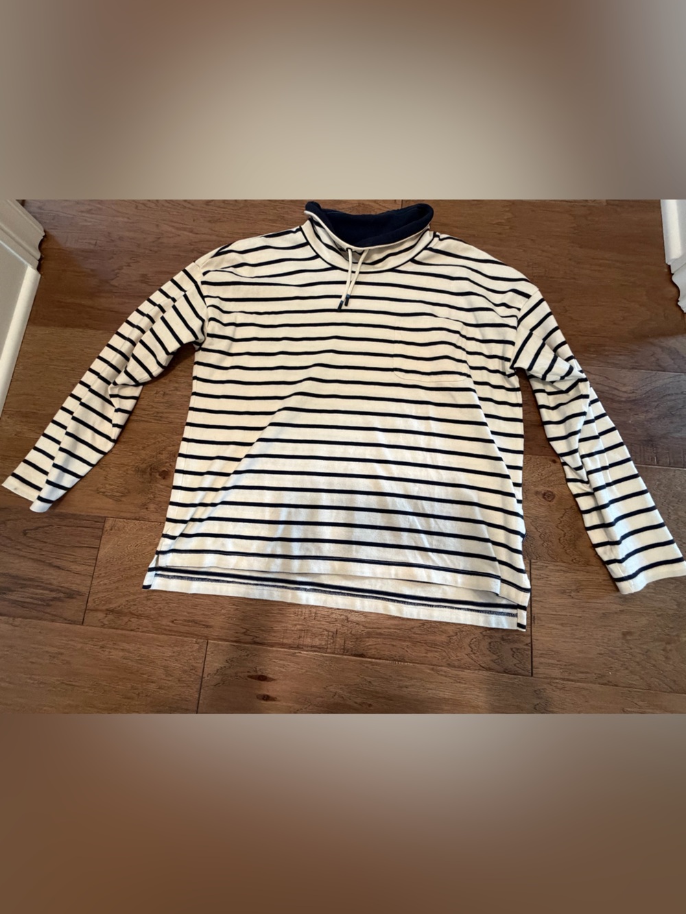 L.L. Bean Cream and Navy Striped Pullover mock neck